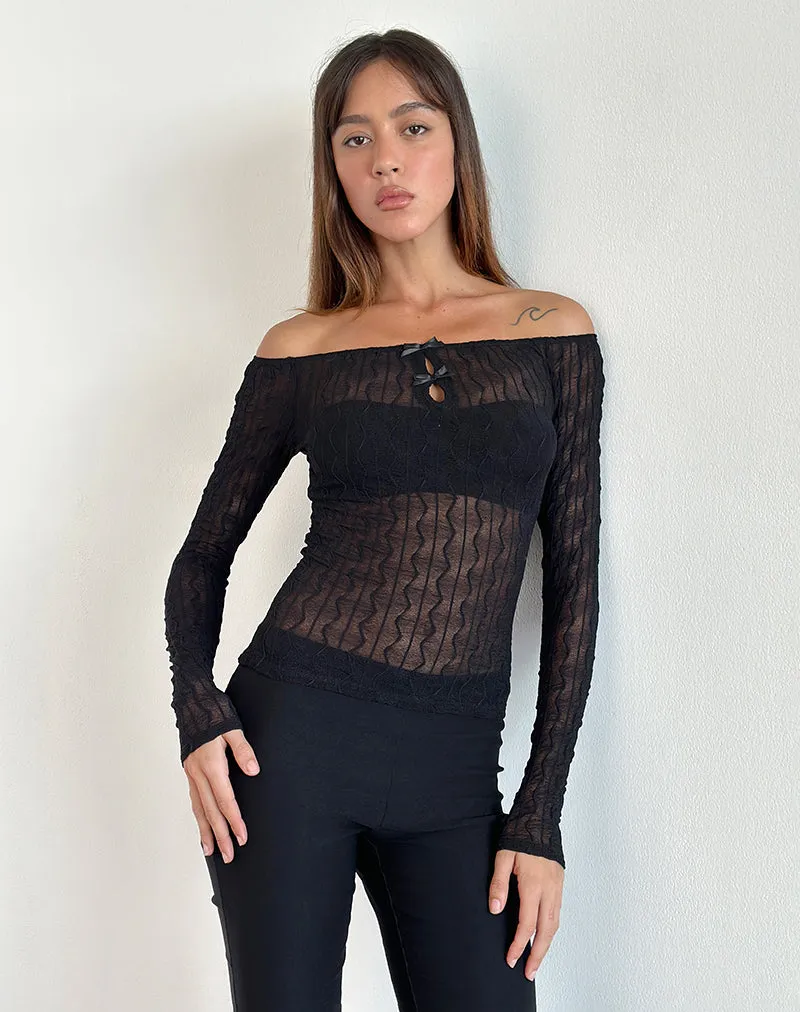 Kazi Bardot Top in Crinkle Black