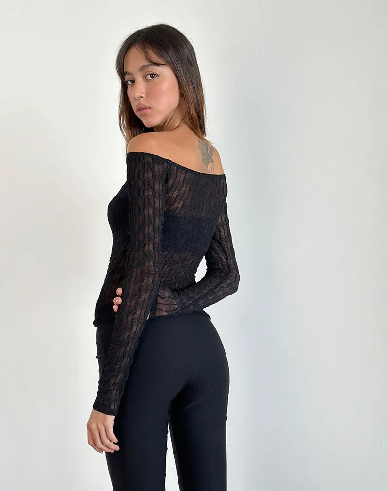 Kazi Bardot Top in Crinkle Black