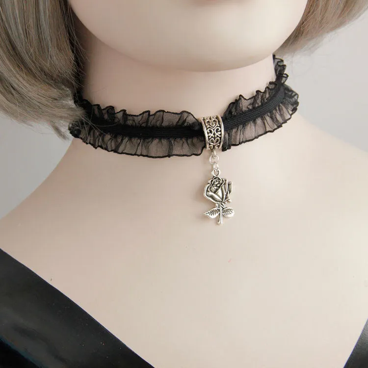 Lace Rose Pendant Collar