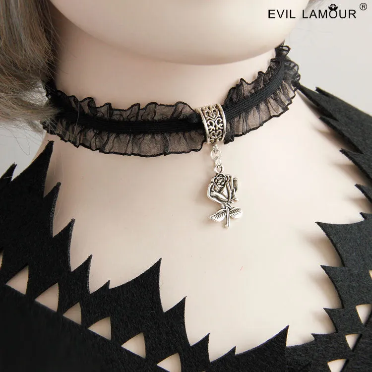 Lace Rose Pendant Collar