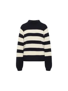 Lanius Streifenpullover GOTS midnight melange / off white