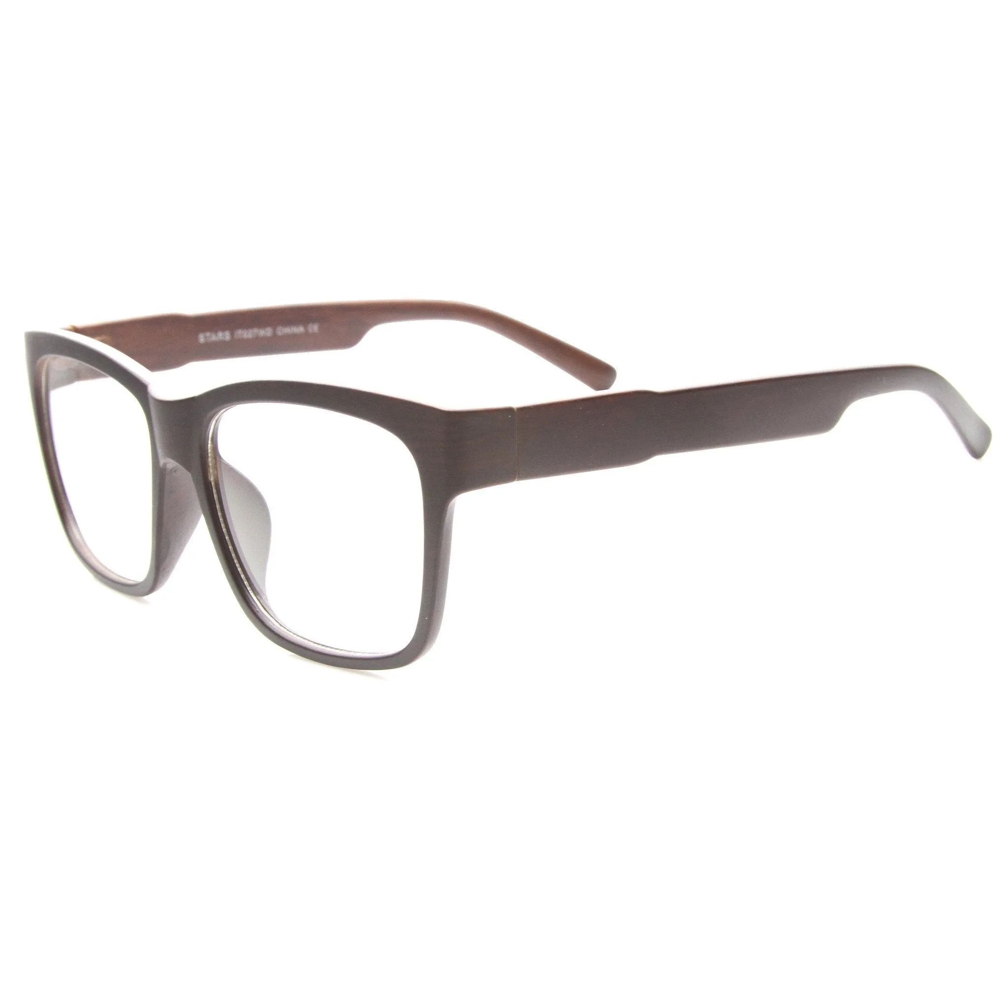 Large Wood Print Horned Rim Modern Clear Lens Glasses