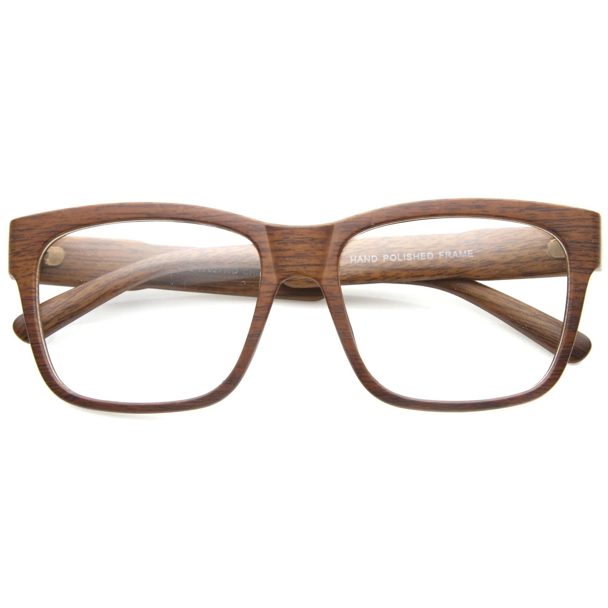 Large Wood Print Horned Rim Modern Clear Lens Glasses