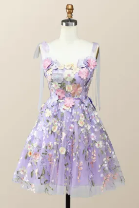 Lavender Floral Embroidered A-line Princess Dress