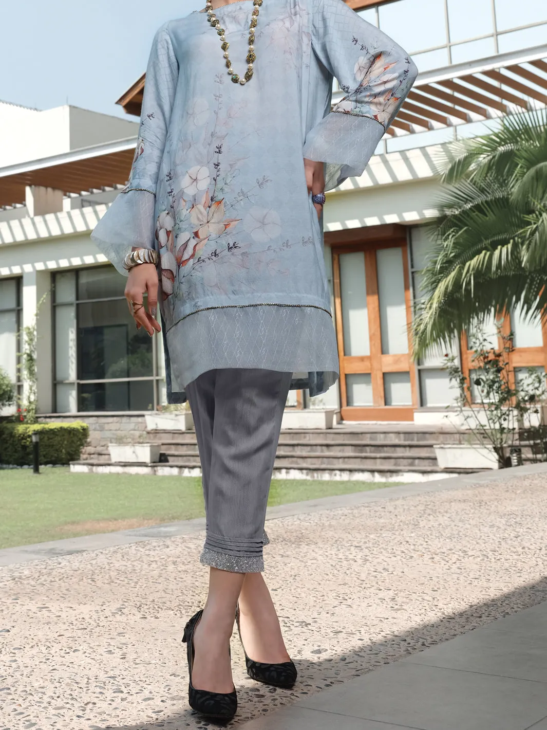 Light Grey Silk Viscose Tunic - AWP-LK-294