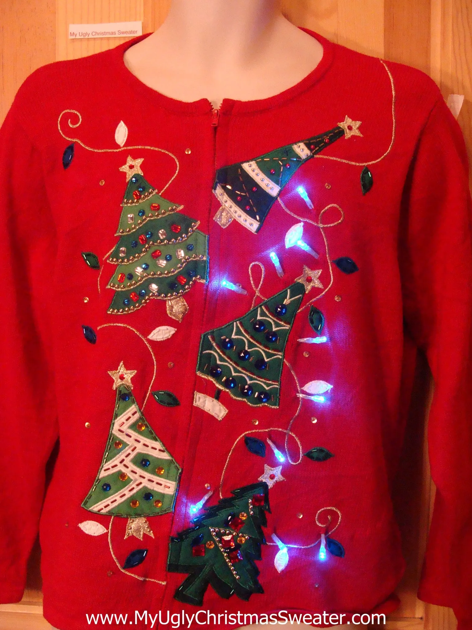 Light Up Christmas Sweater Point Toppling Bling Trees