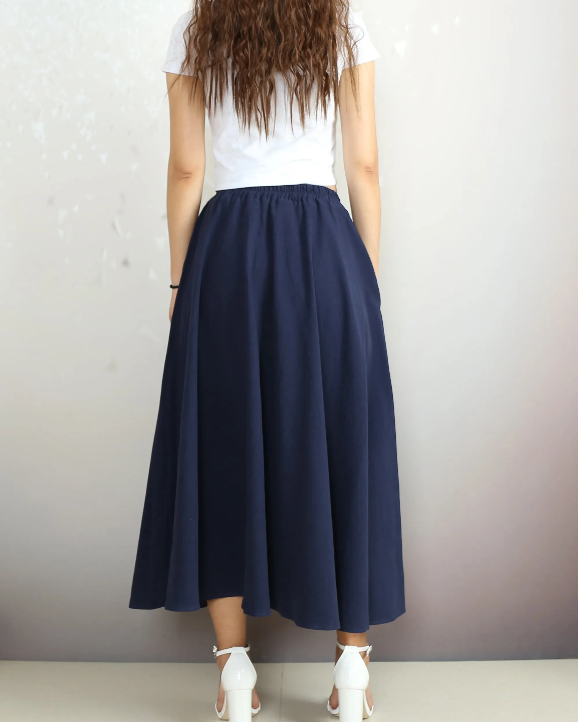 Linen skirt, Elastic waist skirt, Boho skirt with pockets, high waist skirt, flared skirt(Q1065)