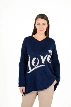 M Made in Italy – Love Oversized V-Neck Tunic Sweater With Dropped Shoulder