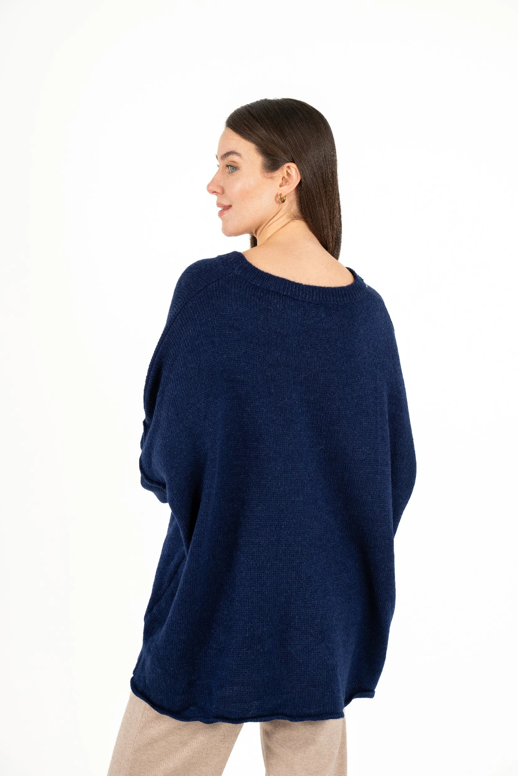 M Made in Italy – Love Oversized V-Neck Tunic Sweater With Dropped Shoulder