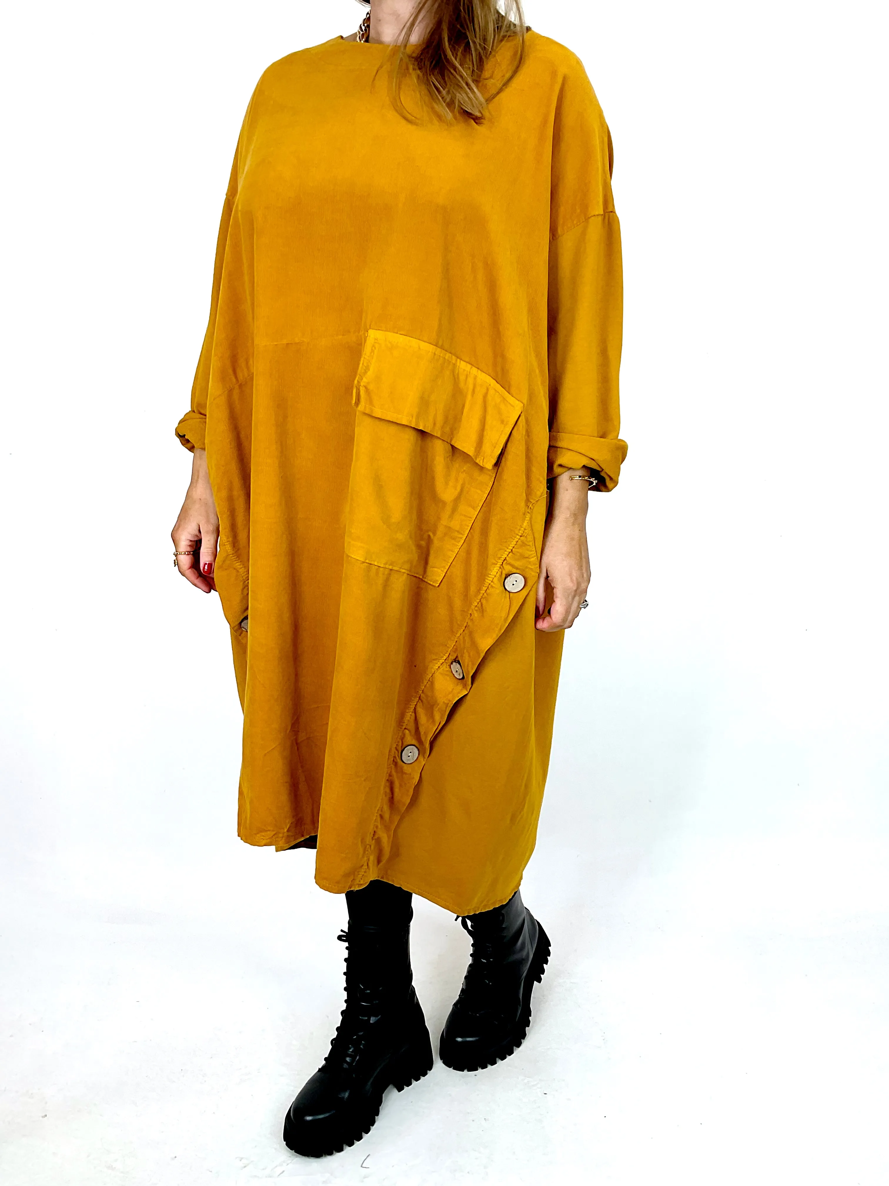 Made in Italy Lagenlook Matsu Button Cord Tunic in Mustard . code 91805