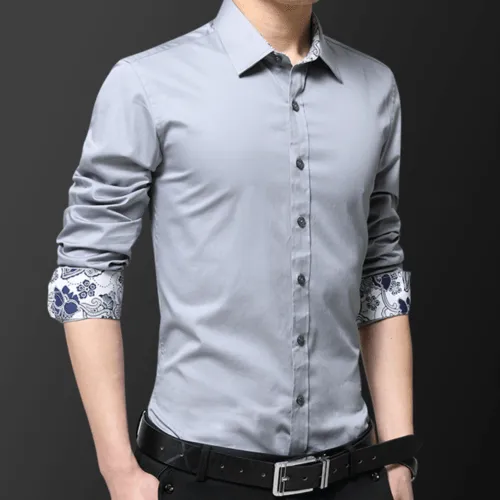 Men's Button Down Shirt with Oriental Inner Details