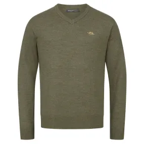 Merino V-Neck Sweater - Dark Olive by Blaser