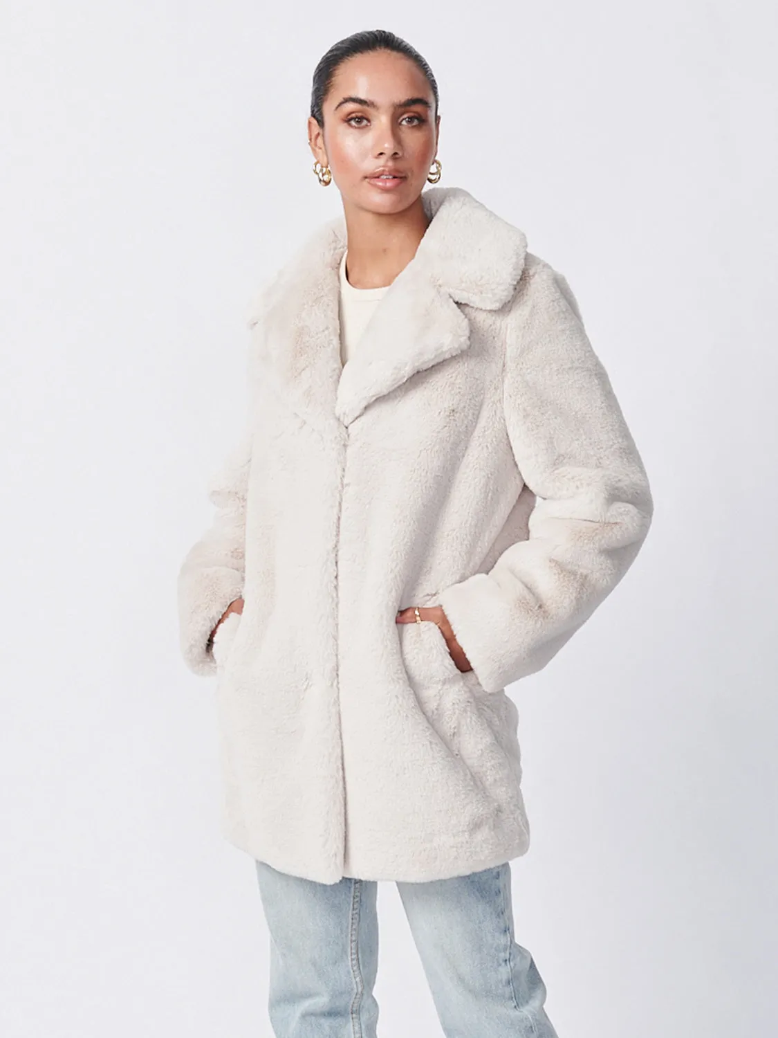 Minimalist Faux Fur Jacket - Bone