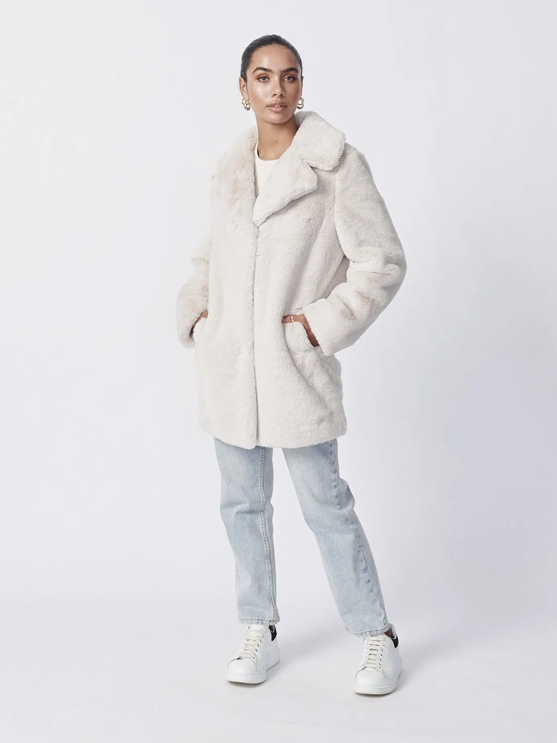 Minimalist Faux Fur Jacket - Bone