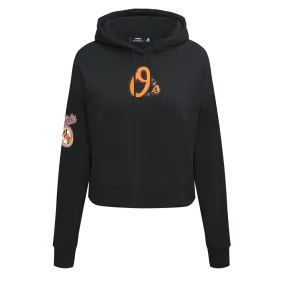 MLB BALTIMORE ORIOLES CLASSIC WOMEN'S FLC CROPPED PO HOODIE (BLACK)