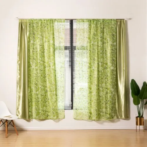 Modern drape tulle,  Double layer window curtains set of 2 Pieces, Green color