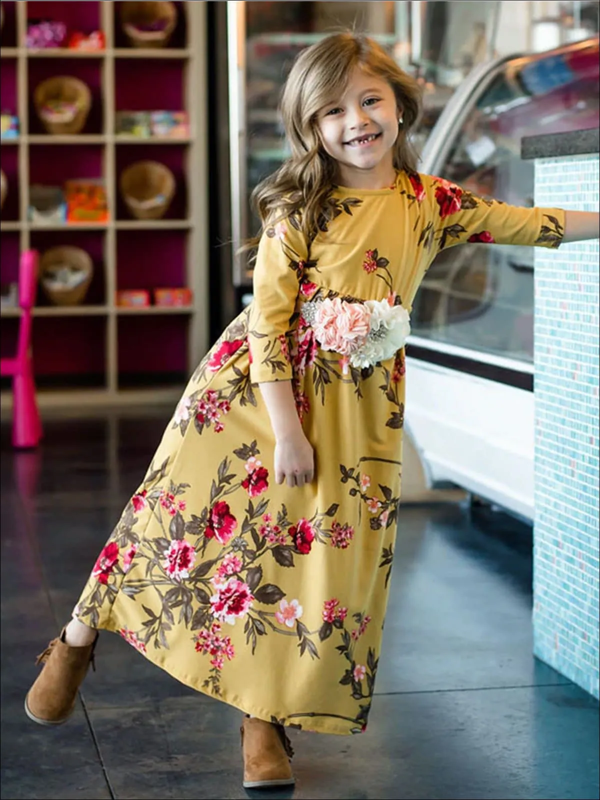 Mommy And Me Fall Floral Long Sleeve Maxi Dress