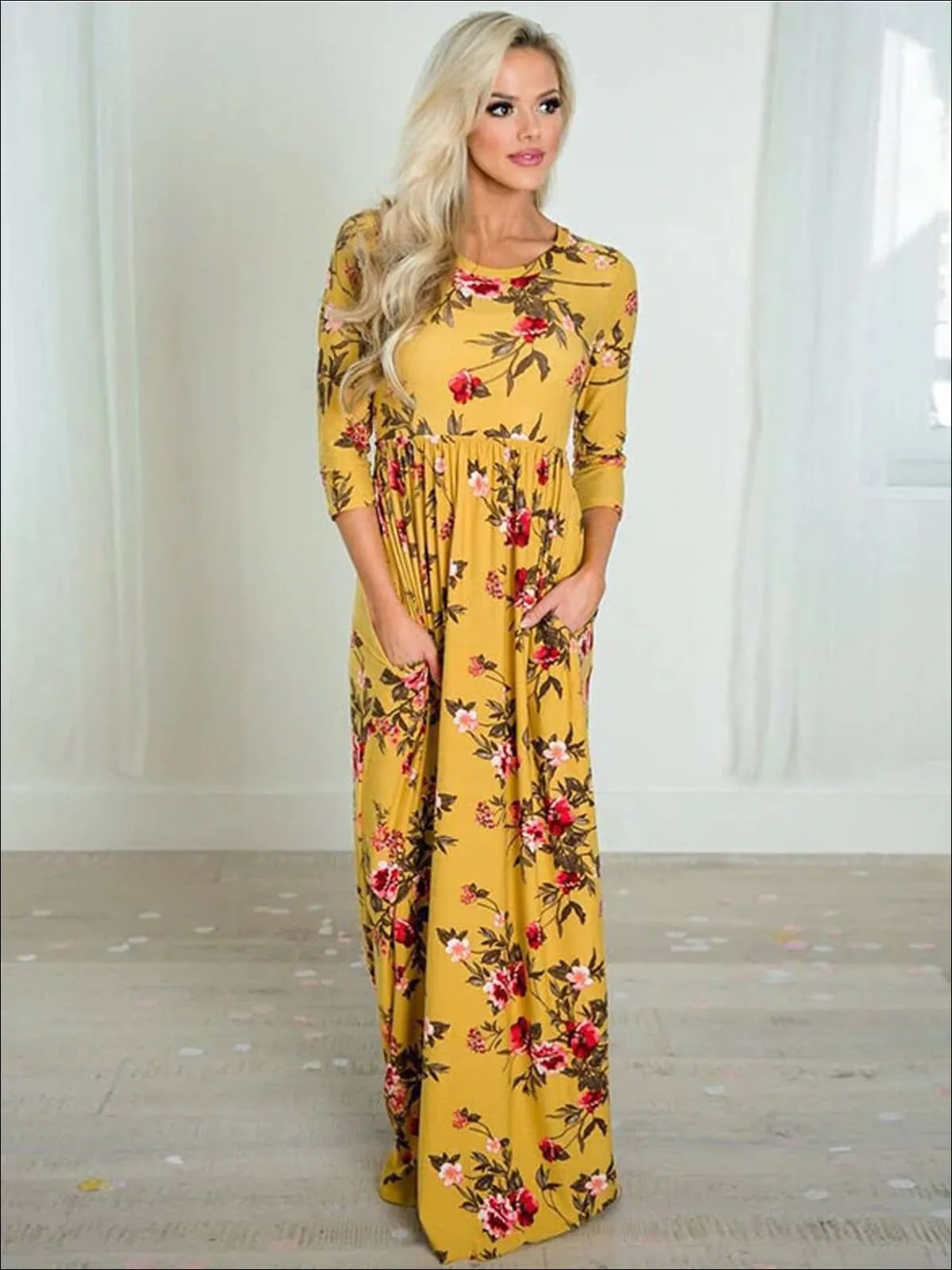 Mommy And Me Fall Floral Long Sleeve Maxi Dress