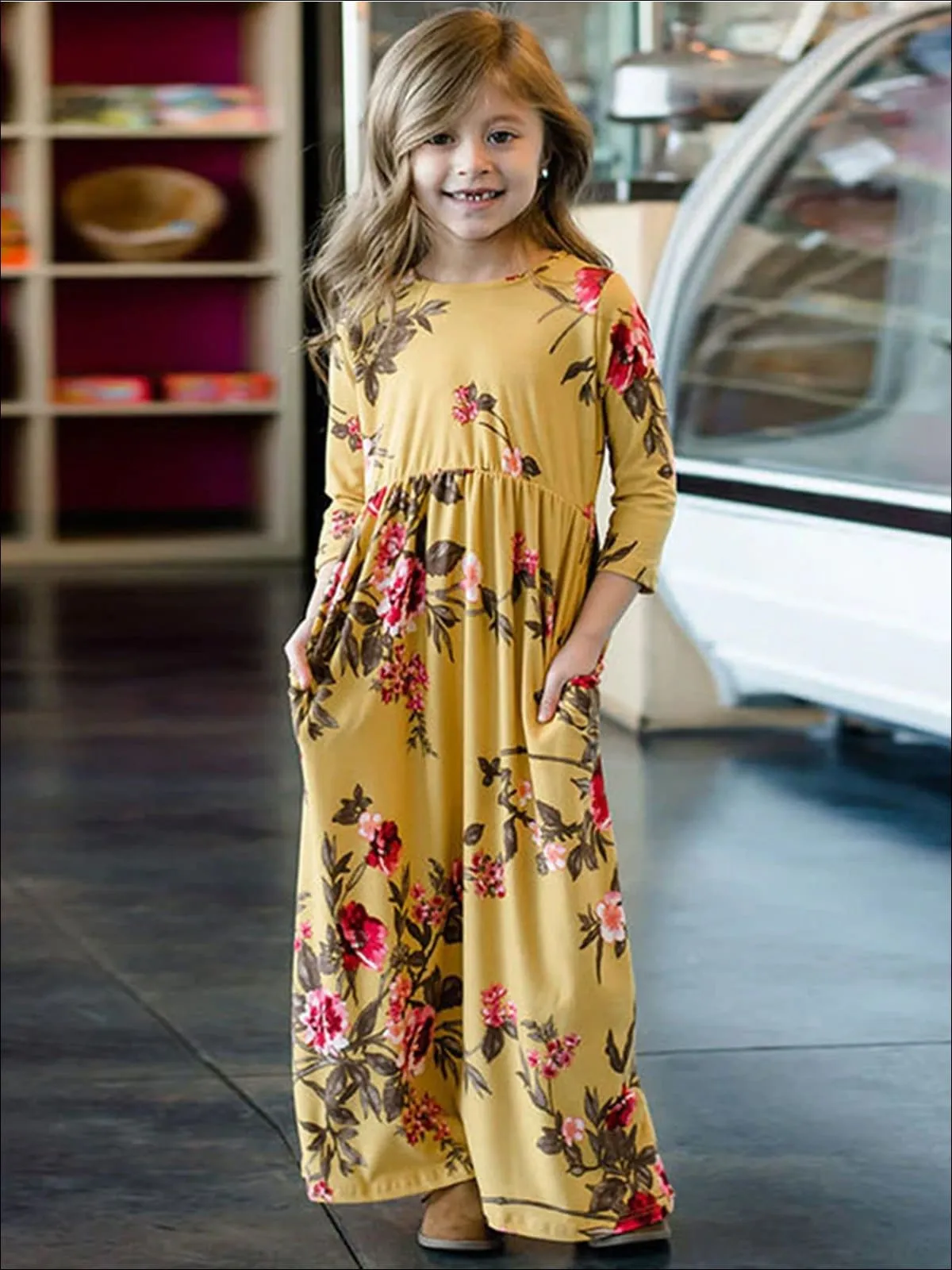 Mommy And Me Fall Floral Long Sleeve Maxi Dress