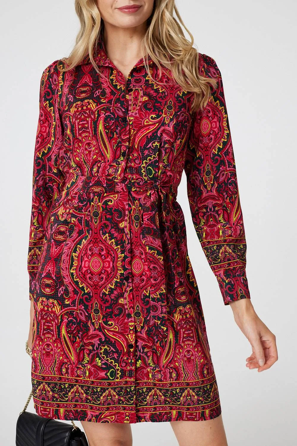 Mosaic Print Long Sleeve Short Shirt Dress