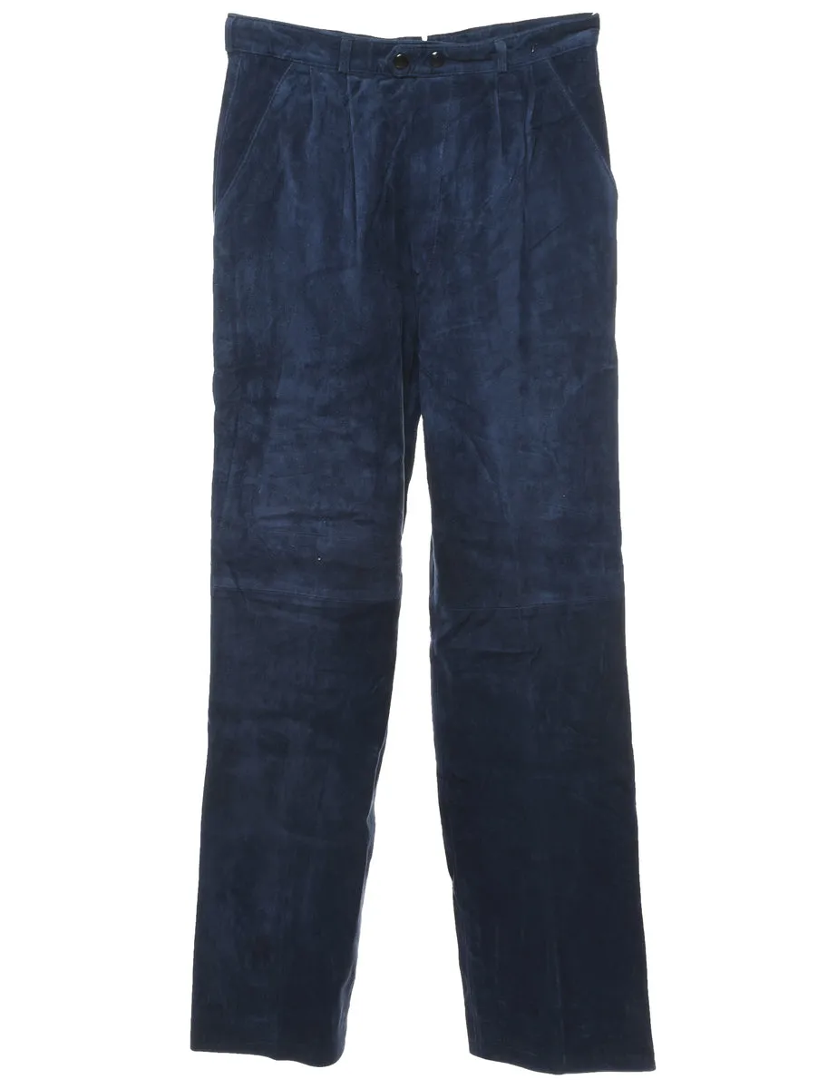 Navy Classic Suede Trousers - W28 L30