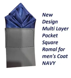 New Design Multi Layer Pocket Square Romal for men's Coat NAVY