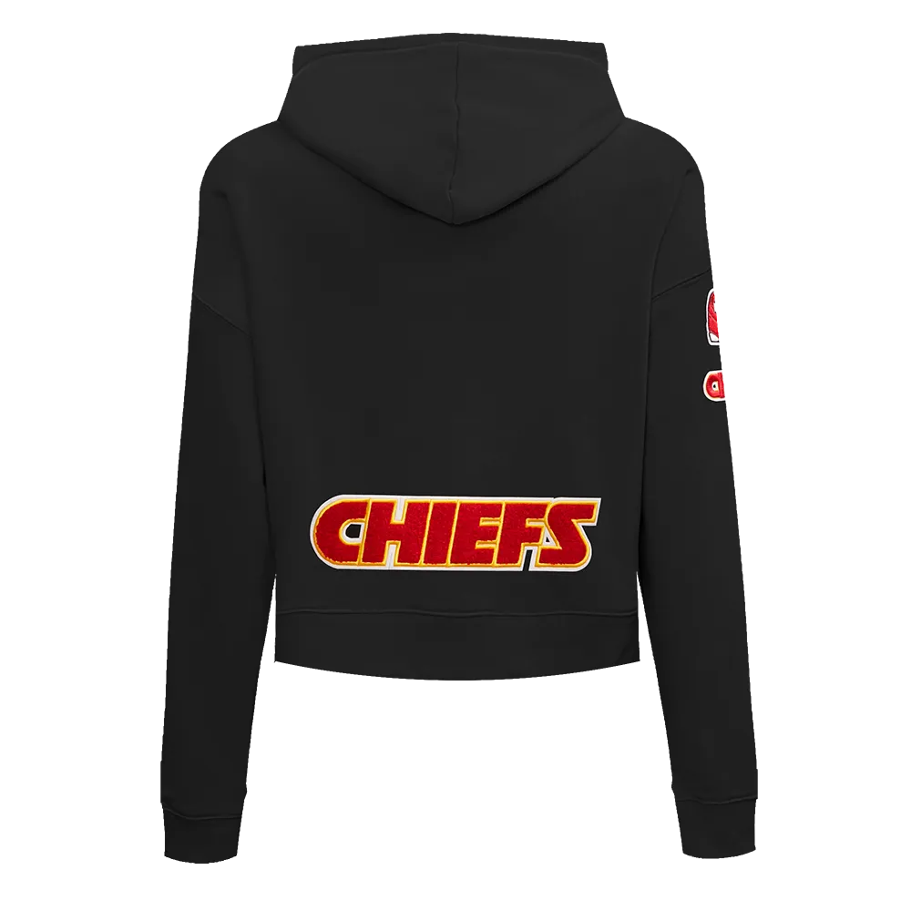 NFL KANSAS CITY CHIEFS CLASSIC WOMEN'S FLC CROPPED PO HOODIE (BLACK)