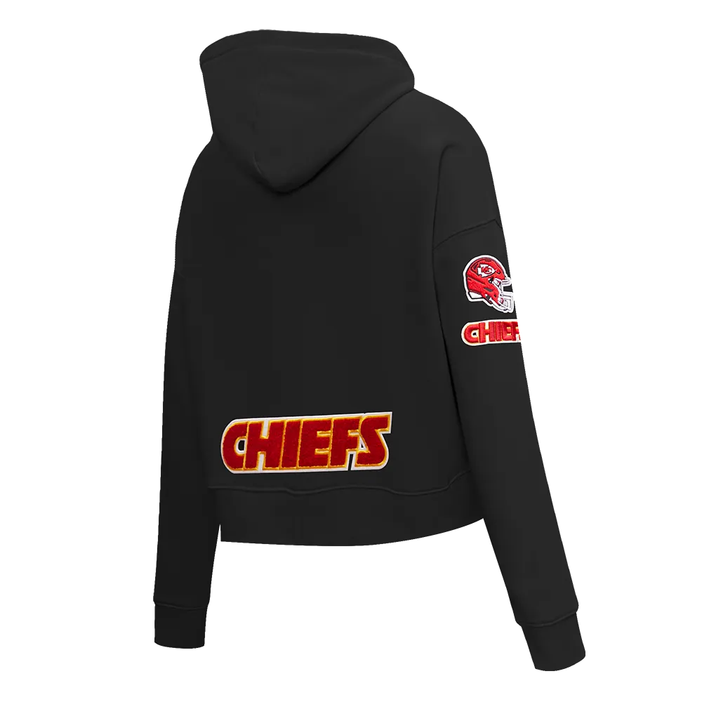 NFL KANSAS CITY CHIEFS CLASSIC WOMEN'S FLC CROPPED PO HOODIE (BLACK)