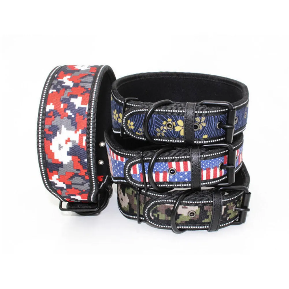 PAWS ASIA Factory Fancy Print Waterproof Thick Colorful Personalized Reflective Large Dog Collar