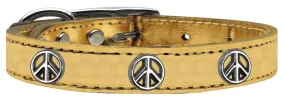 Peace Sign Widget Genuine Metallic Leather Dog Collar Gold 24