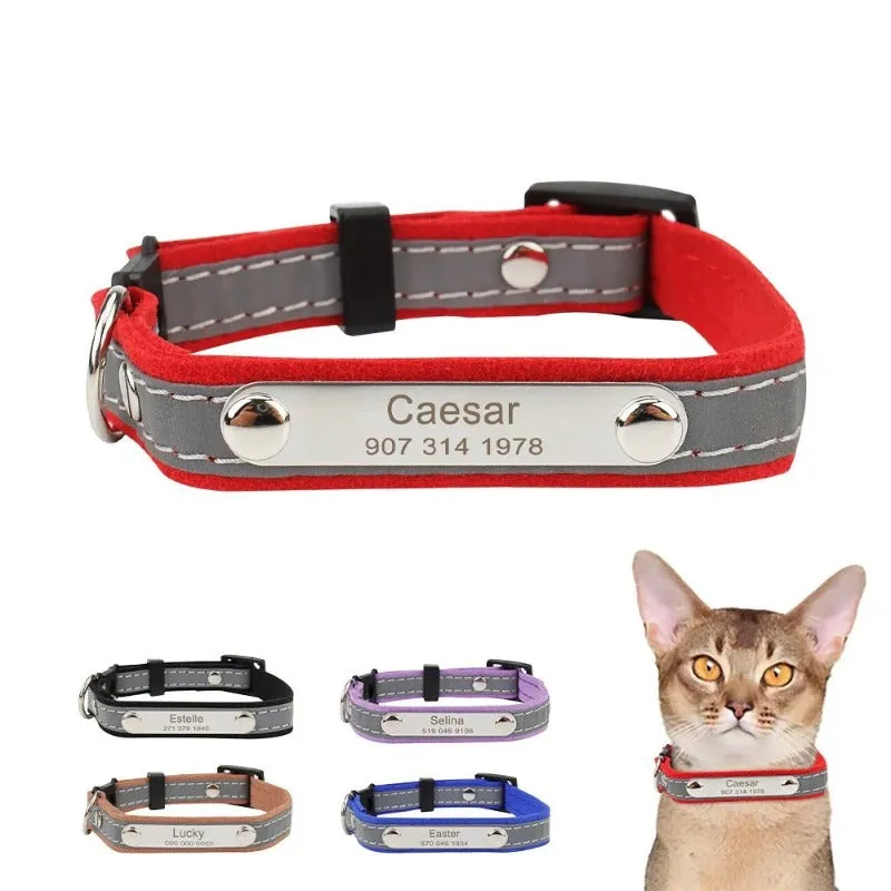 Personalized Cat Collar With Name ID Tag Reflective Safety Quick Release Collars