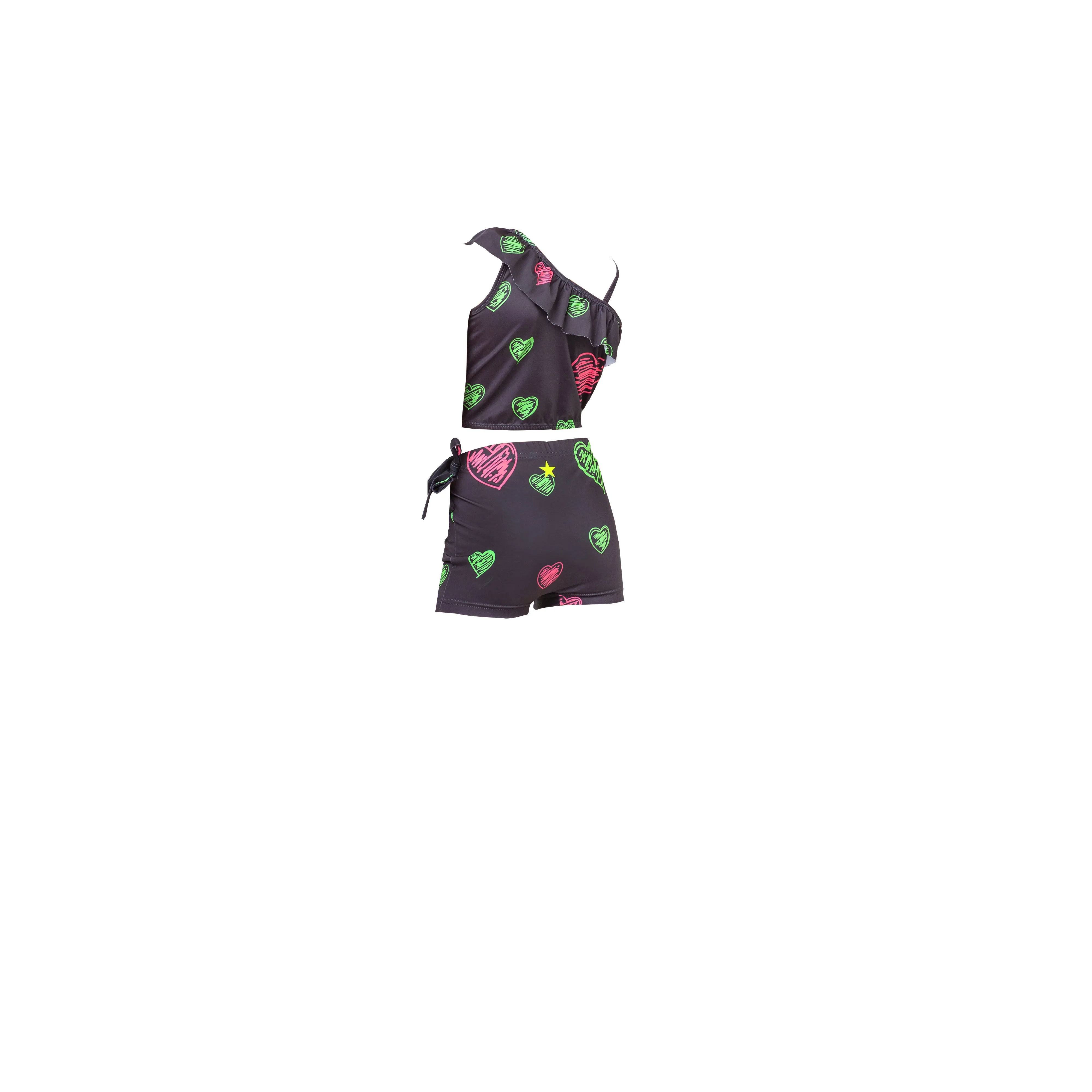 Pink and Green Hearts Waterfall Cove Tankini