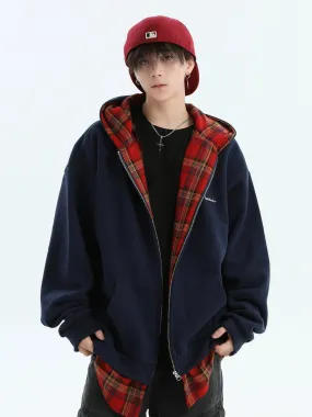 Plaid Layer Zipped Hoodie