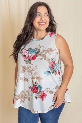 Plus Size Sleeveless Floral Print Tunic Top