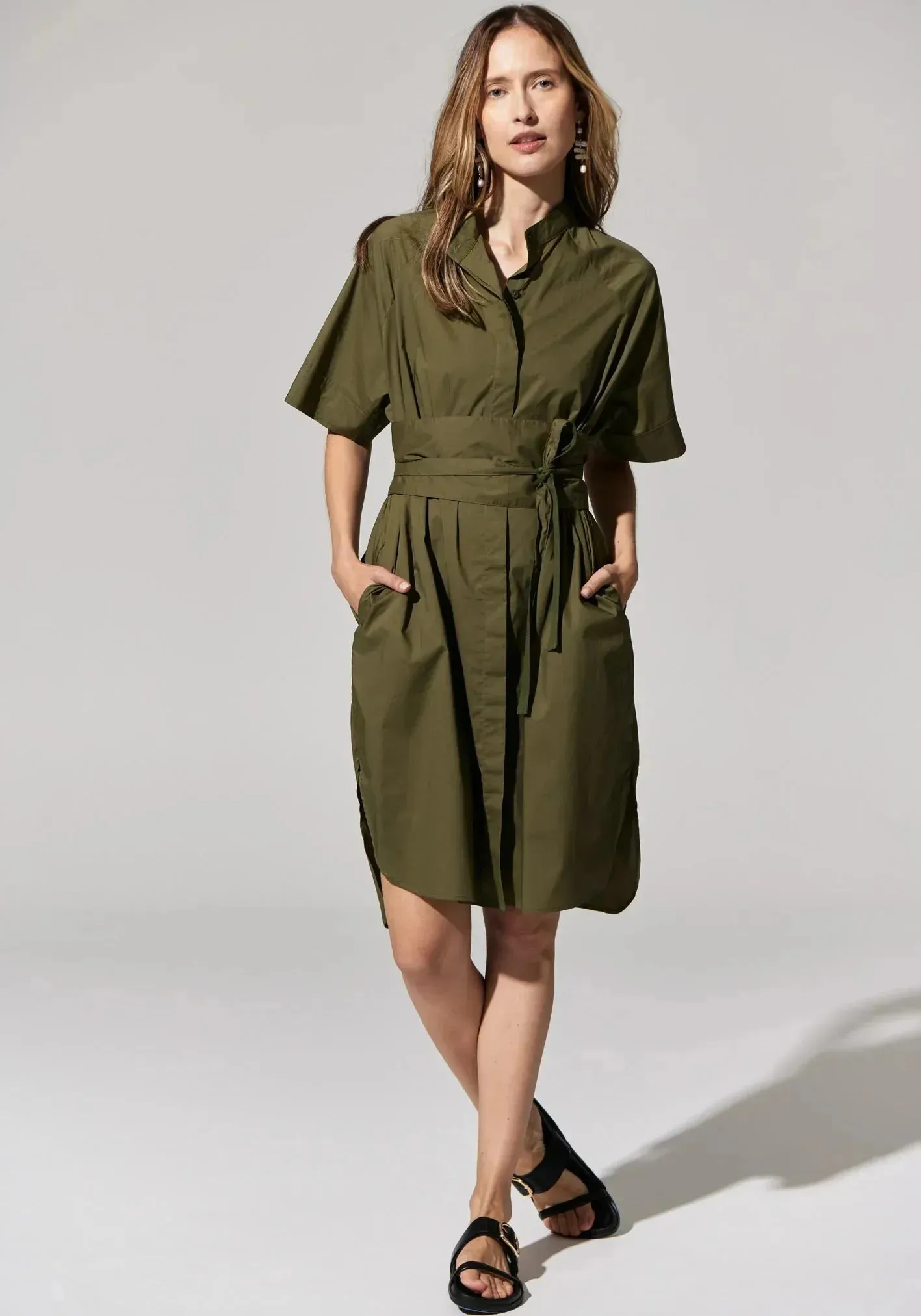 POL Toya Shirt Dress in Khaki