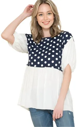 Polka Dot Balloon Sleeve Baby Doll Tunic