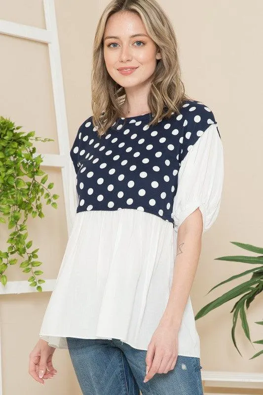 Polka Dot Balloon Sleeve Baby Doll Tunic