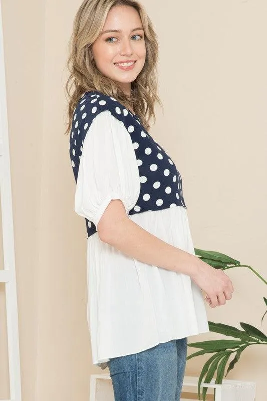 Polka Dot Balloon Sleeve Baby Doll Tunic