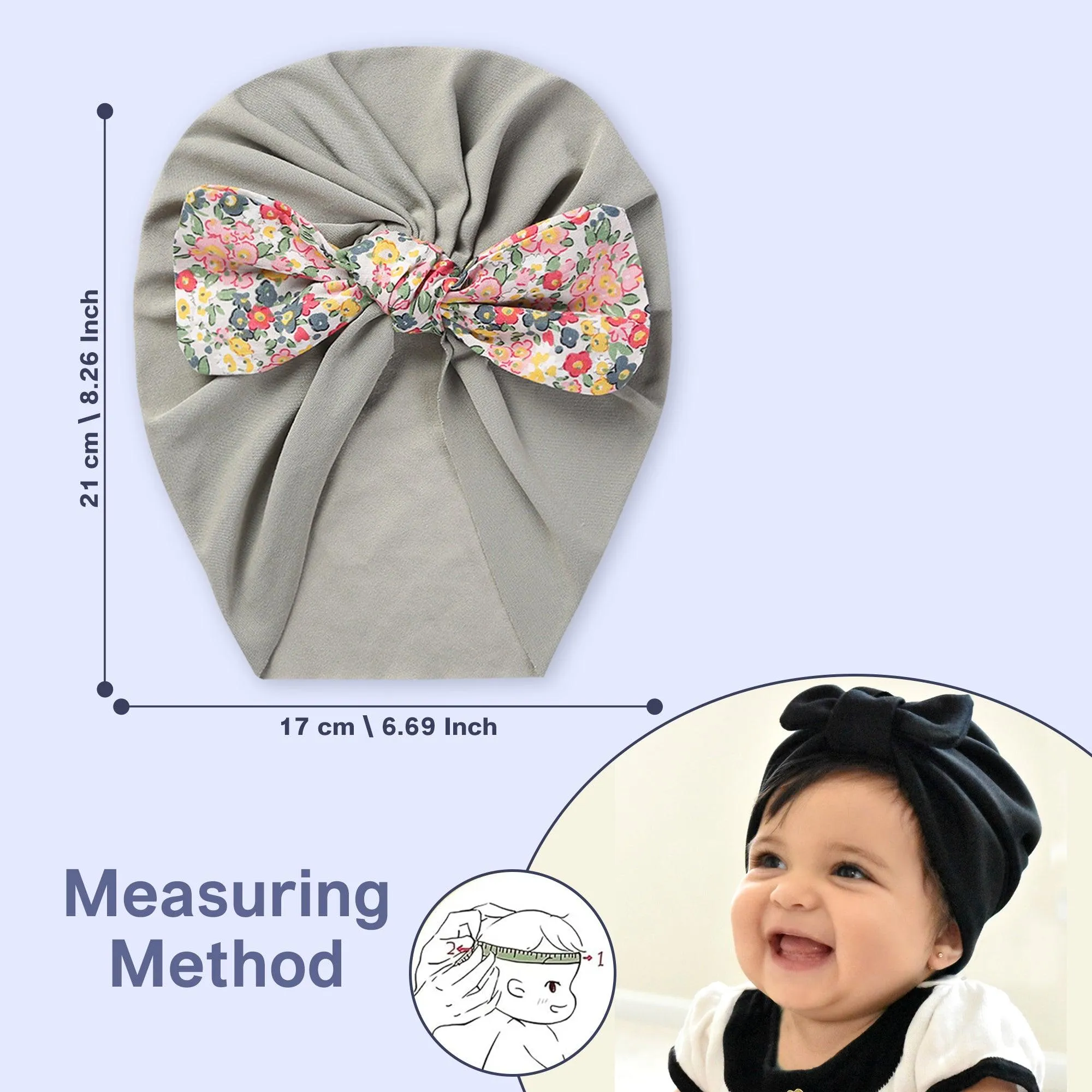 Polka Tots Floral Bow Headband Cap - Grey