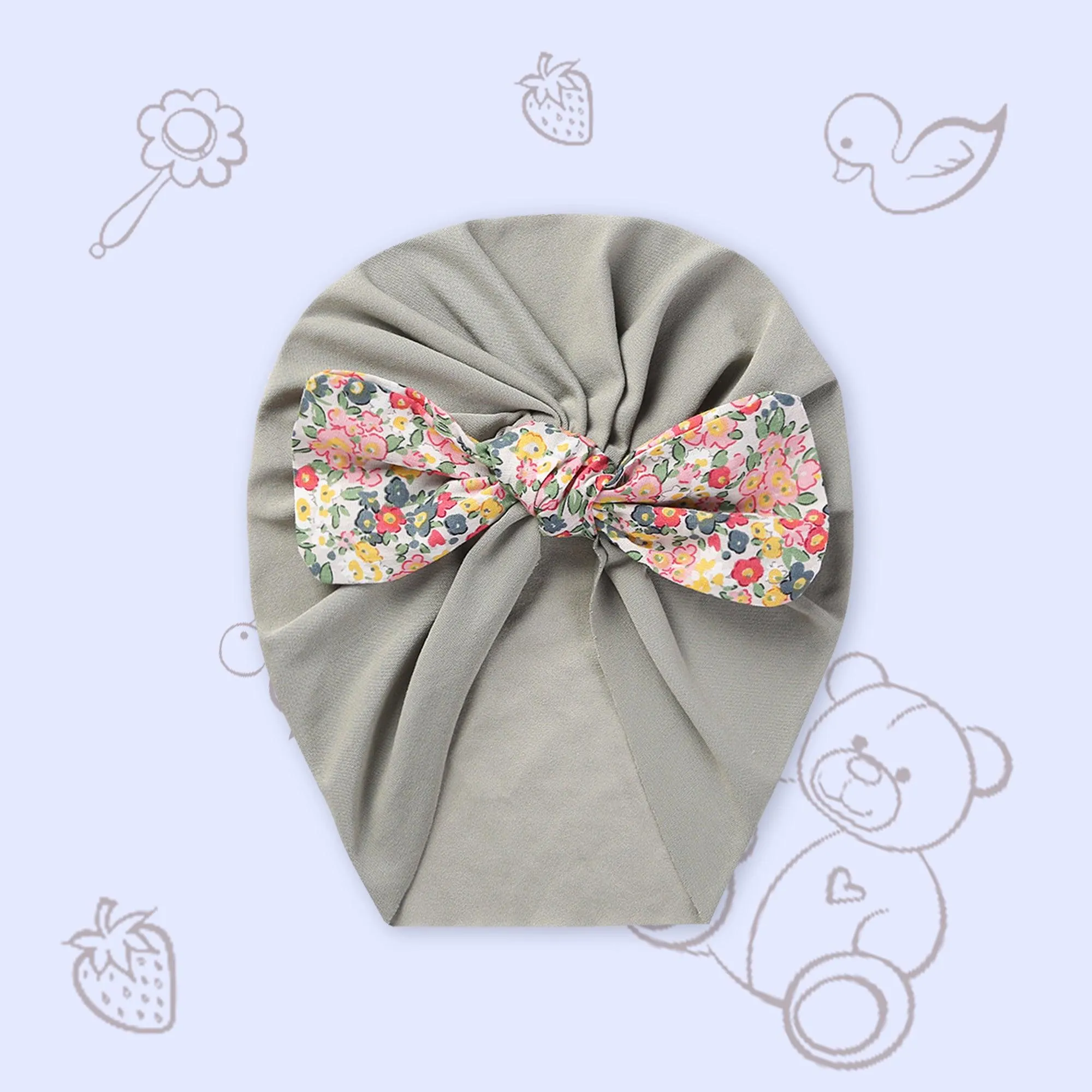 Polka Tots Floral Bow Headband Cap - Grey