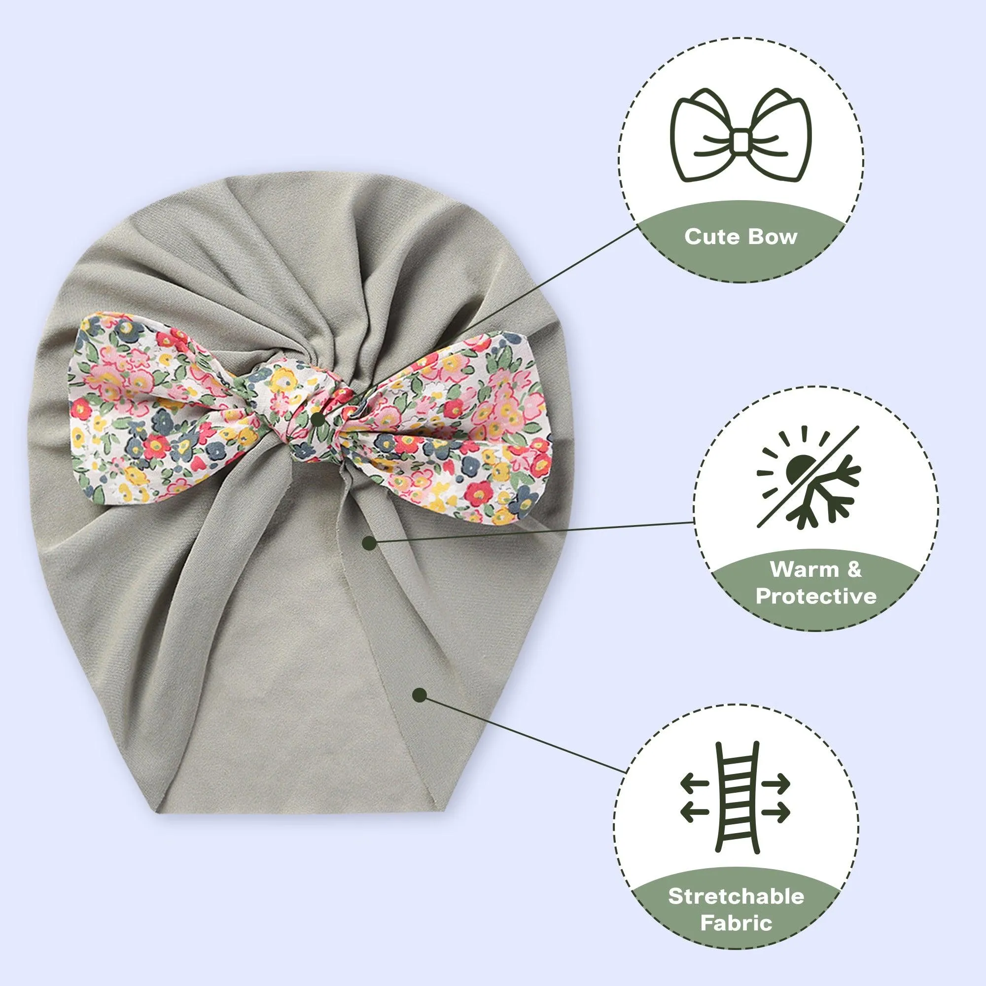 Polka Tots Floral Bow Headband Cap - Grey