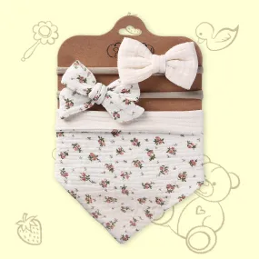 Polka Tots Floral Bow Headbands with Bib Set - White