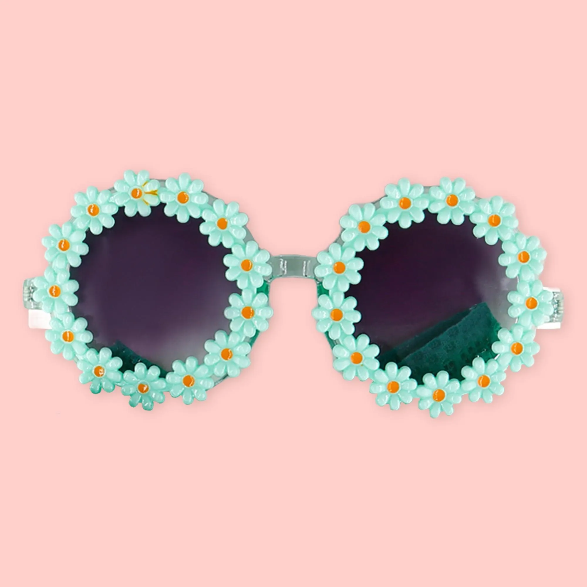 Polka Tots Free Size Bow Headband & Floral Sunglass Set - Sea Green