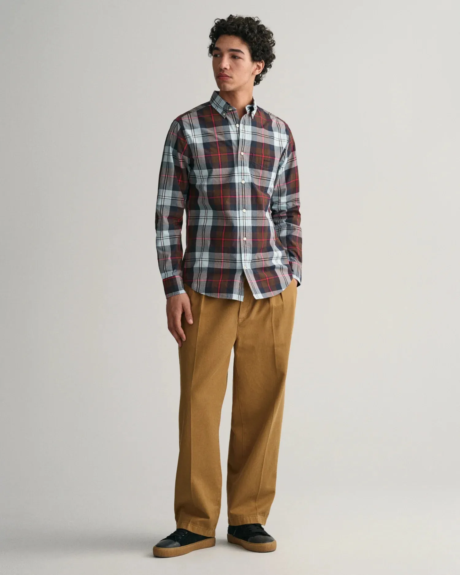 Poplin Shirt - Check - Rich Brown