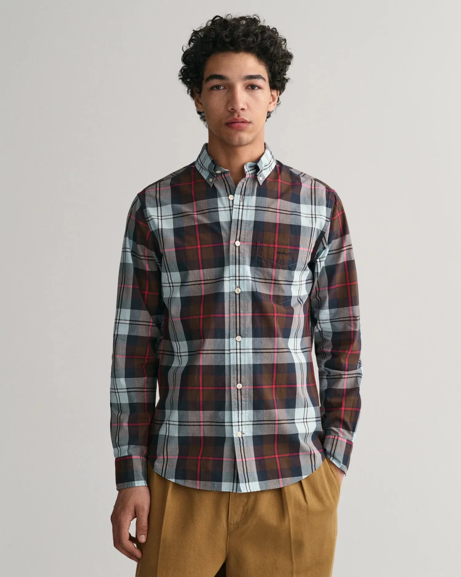 Poplin Shirt - Check - Rich Brown