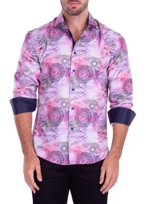 Psychedelic Mandala Print Long Sleeve Dress Shirt Pink