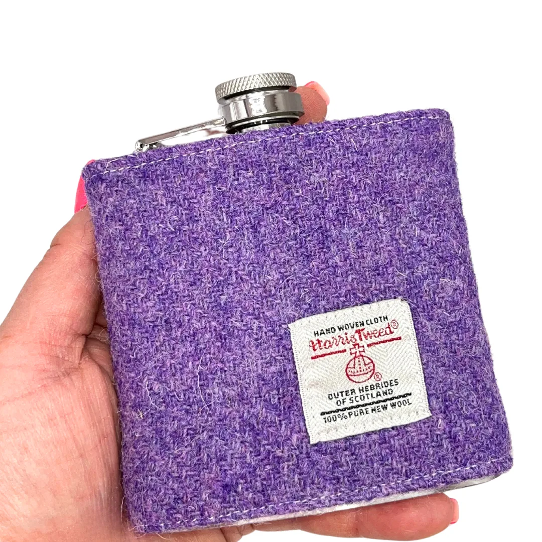 PURPLE HARRIS TWEED HIP FLASK