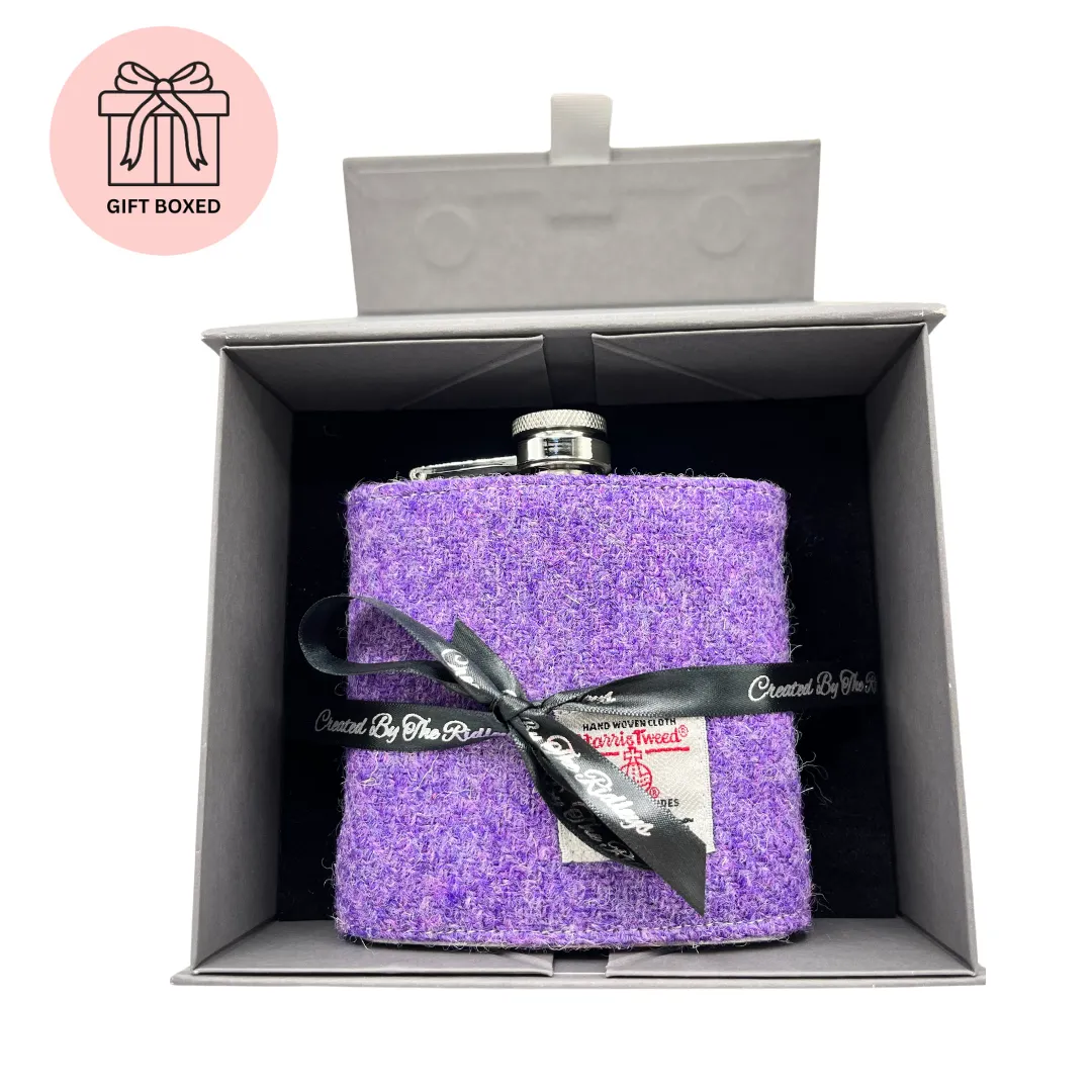 PURPLE HARRIS TWEED HIP FLASK