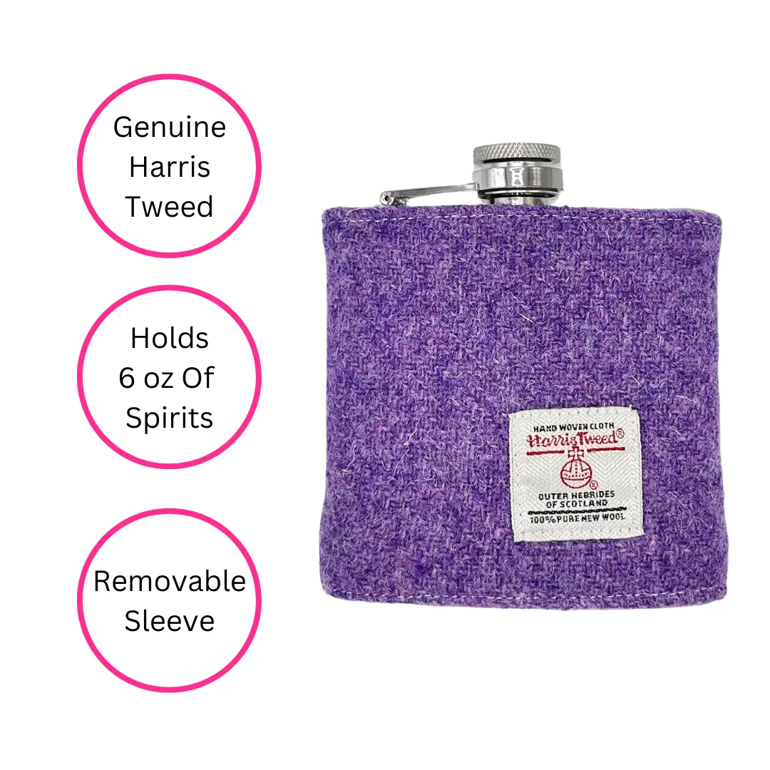 PURPLE HARRIS TWEED HIP FLASK