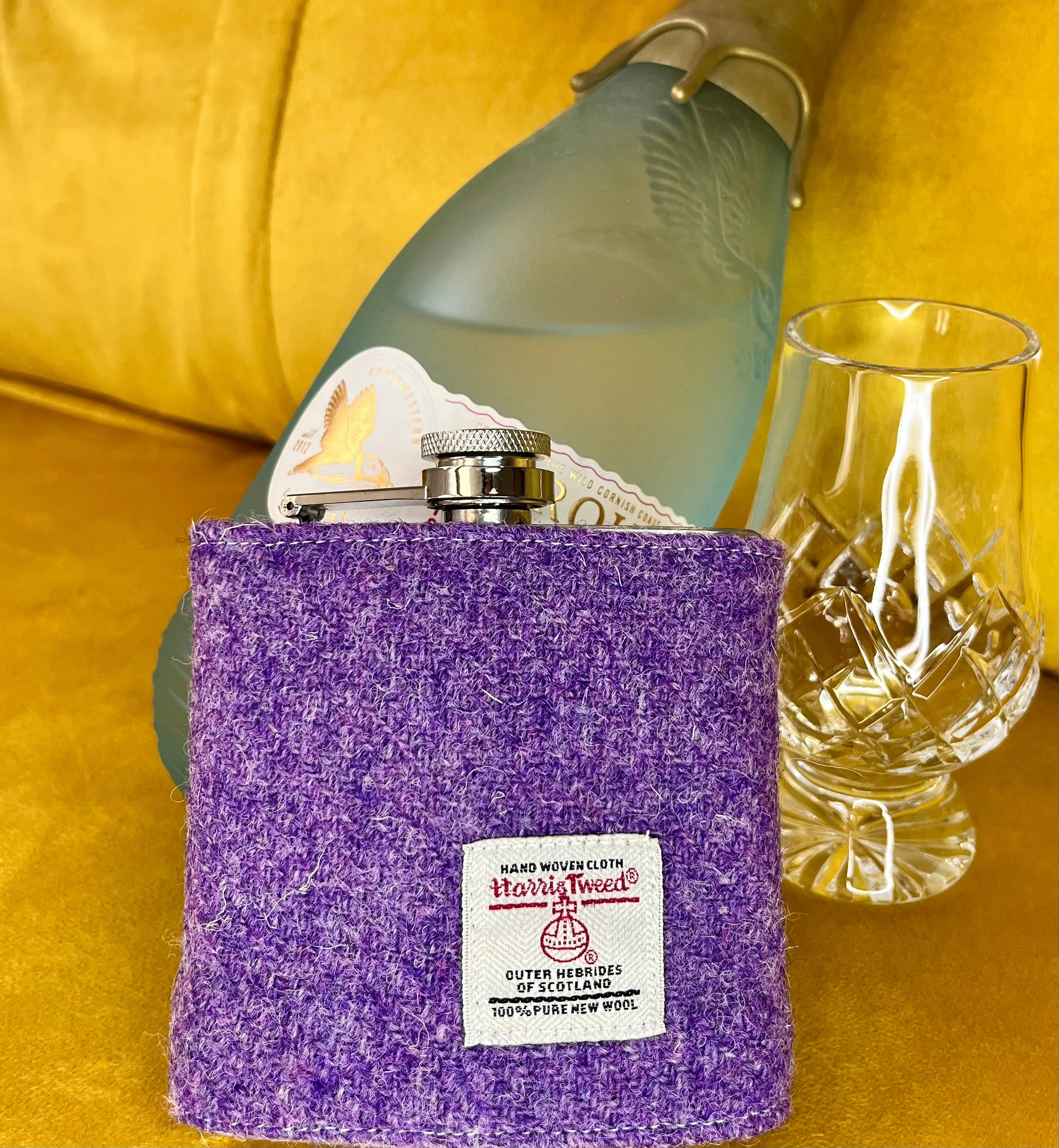 PURPLE HARRIS TWEED HIP FLASK